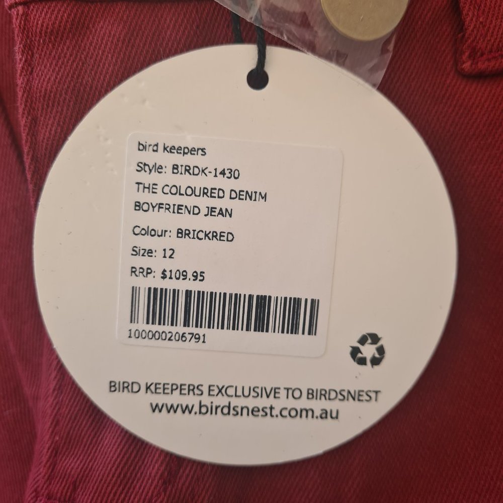 Bird Keepers Red Boyfriend Jeans Size 12 - Picture 4 of 4
